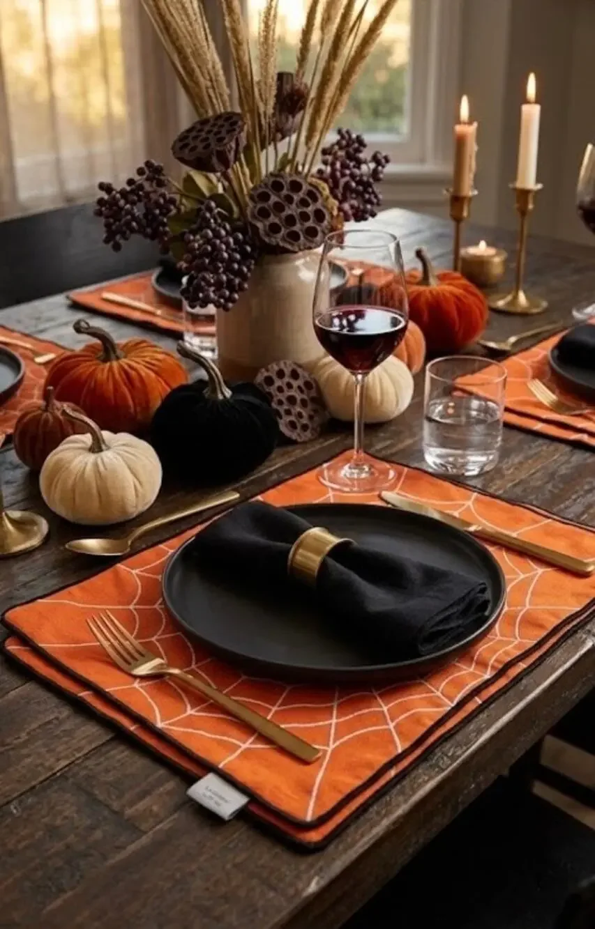 spiderweb cloth orange placemats 13 x 19 in